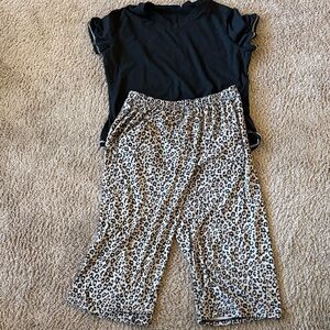 Black Top and Leopard Print Pajama Set